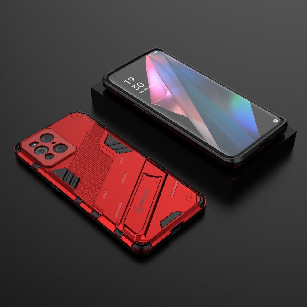 Oppo Find X3 Pro Hoesje Hybride Back Cover met Kickstand Rood afbeelding 4