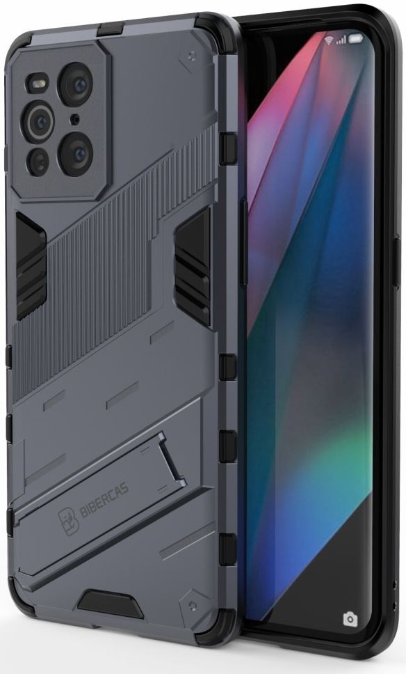 Oppo Find X3 Pro Hoesje Hybride Back Cover met Kickstand Blauw afbeelding 3