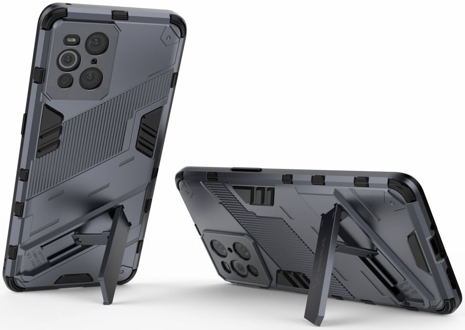 Oppo Find X3 Pro Hoesje Hybride Back Cover met Kickstand Blauw afbeelding 2