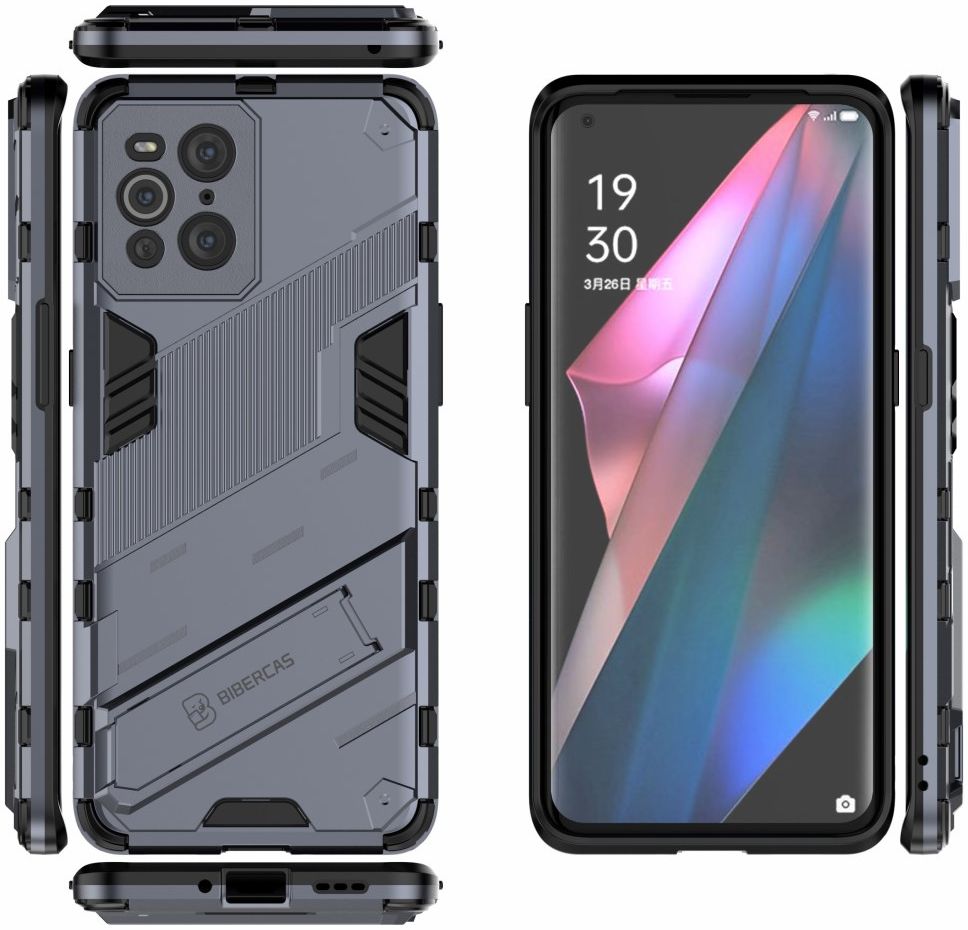Oppo Find X3 Pro Hoesje Hybride Back Cover met Kickstand Blauw afbeelding 5