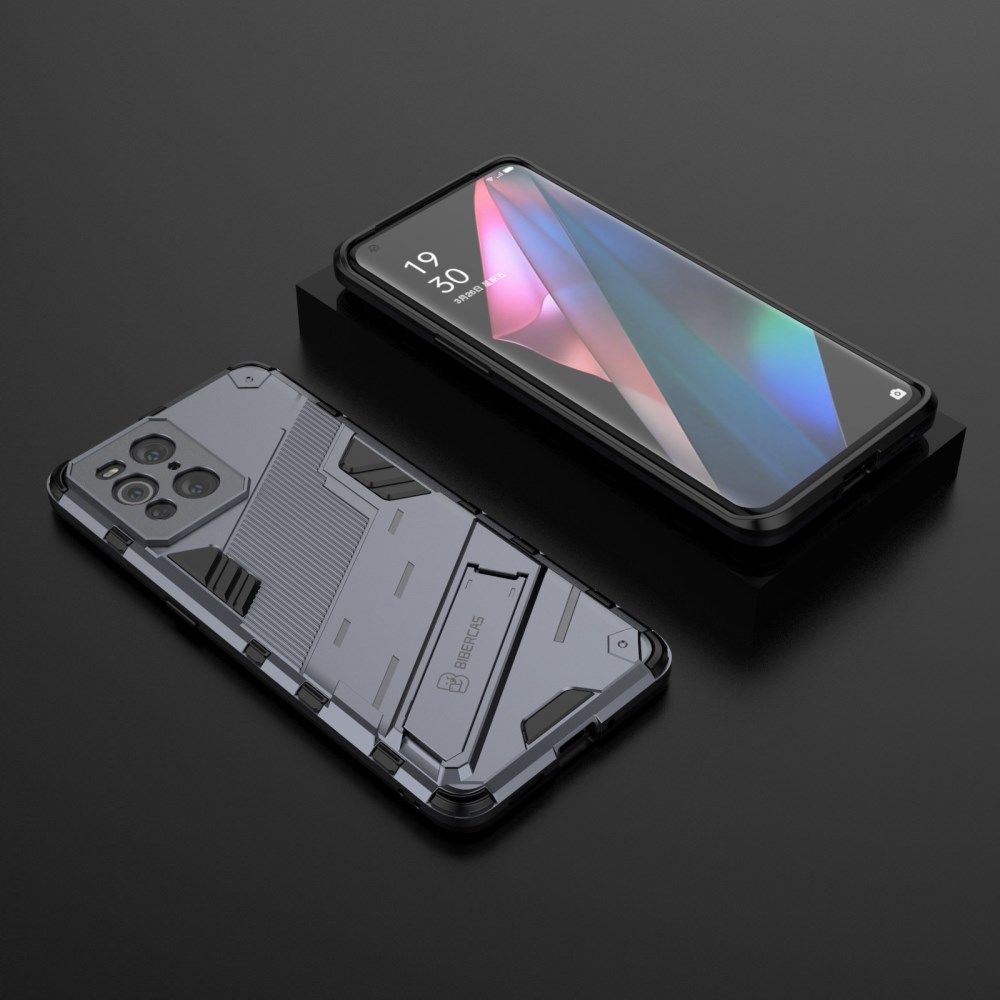 Oppo Find X3 Pro Hoesje Hybride Back Cover met Kickstand Blauw afbeelding 4