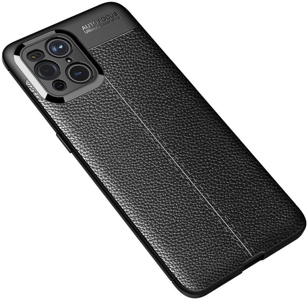 Oppo Find X3 Pro Hoesje Litchi Textuur Kunstleer Back Cover Zwart afbeelding 2