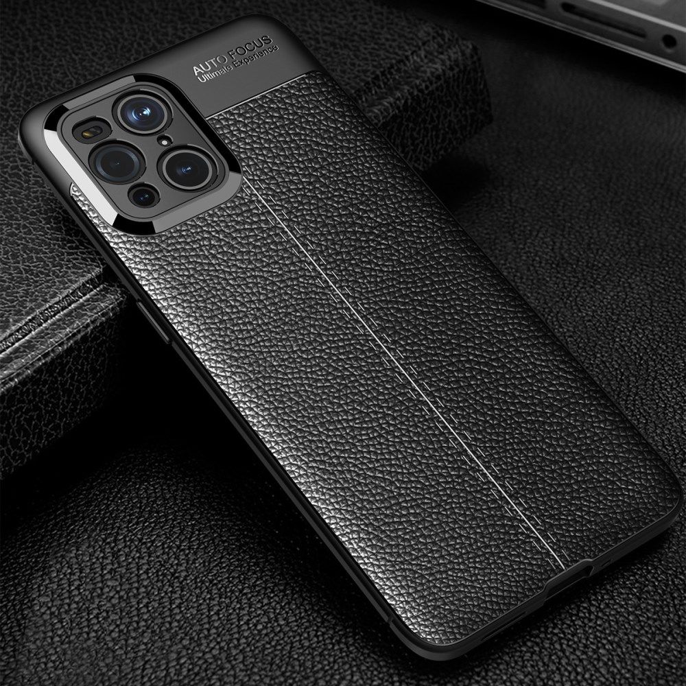 Oppo Find X3 Pro Hoesje Litchi Textuur Kunstleer Back Cover Zwart afbeelding 3