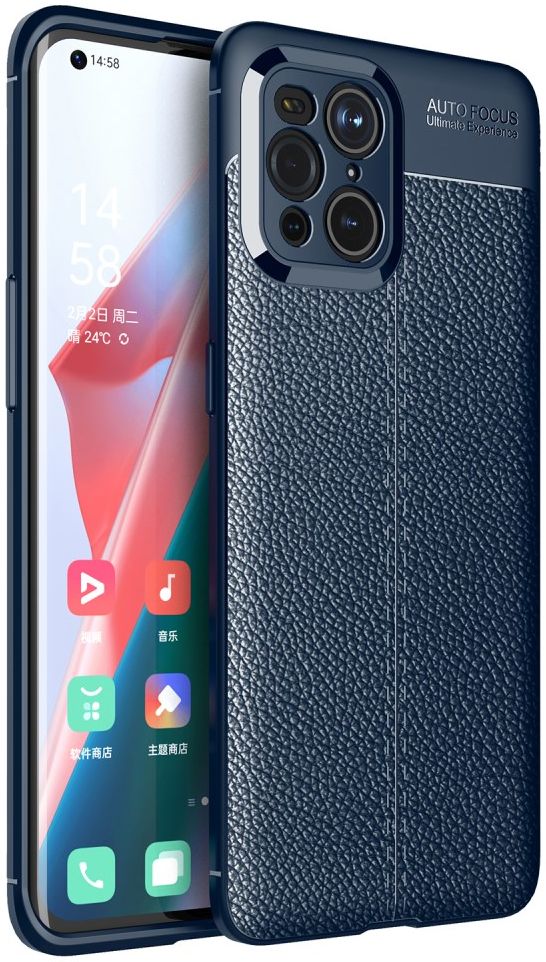 Oppo Find X3 Pro Hoesje Litchi Textuur Kunstleer Back Cover Blauw afbeelding 1