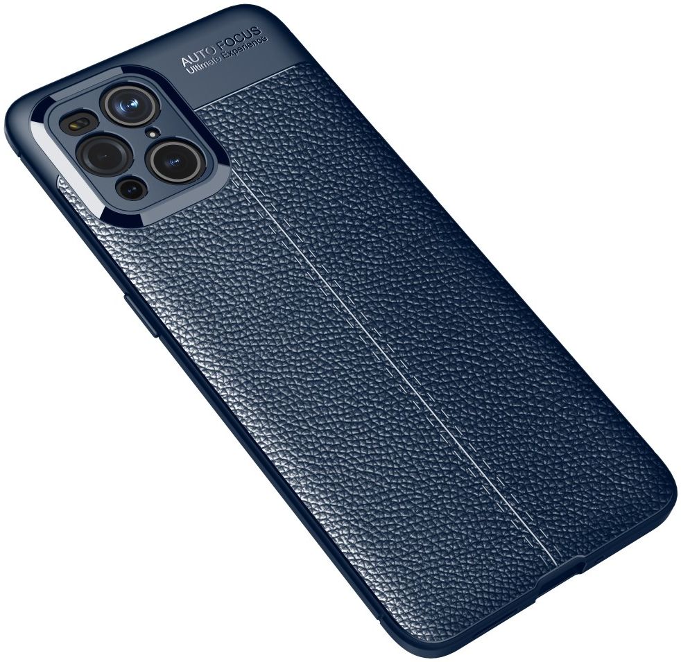 Oppo Find X3 Pro Hoesje Litchi Textuur Kunstleer Back Cover Blauw afbeelding 2