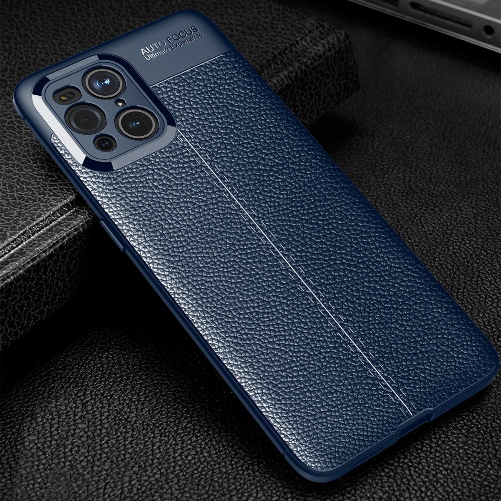 Oppo Find X3 Pro Hoesje Litchi Textuur Kunstleer Back Cover Blauw afbeelding 3