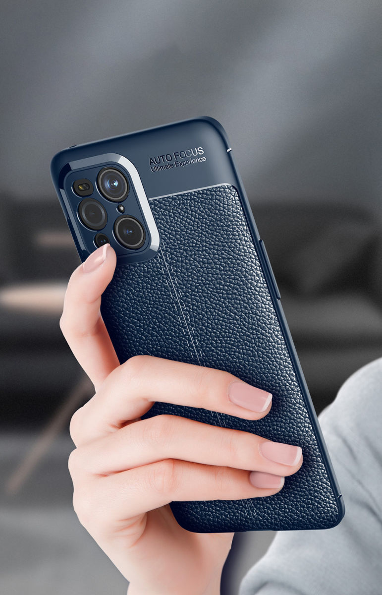 Oppo Find X3 Pro Hoesje Litchi Textuur Kunstleer Back Cover Blauw afbeelding 4