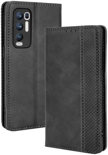 Oppo Find X3 Neo Hoesje Vintage Portemonnee Book Case Zwart afbeelding 2