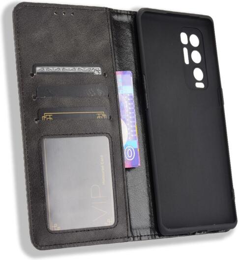 Oppo Find X3 Neo Hoesje Vintage Portemonnee Book Case Zwart afbeelding 5