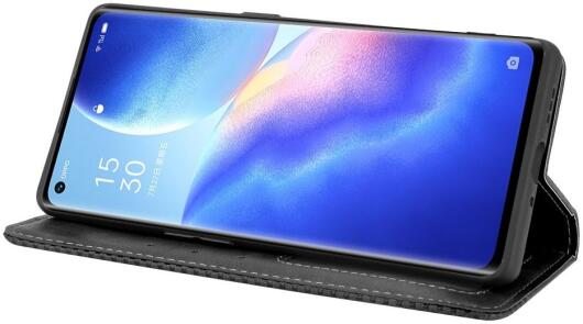 Oppo Find X3 Neo Hoesje Vintage Portemonnee Book Case Zwart afbeelding 6