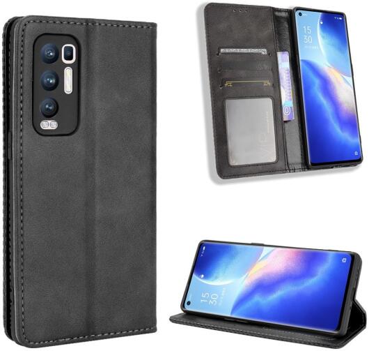 Oppo Find X3 Neo Hoesje Vintage Portemonnee Book Case Zwart afbeelding 8
