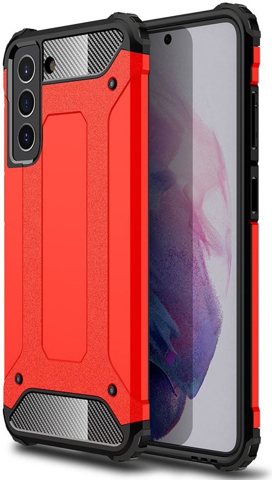 Samsung Galaxy S21 FE Hoesje Shock Proof Hybride Back Cover Rood afbeelding 1