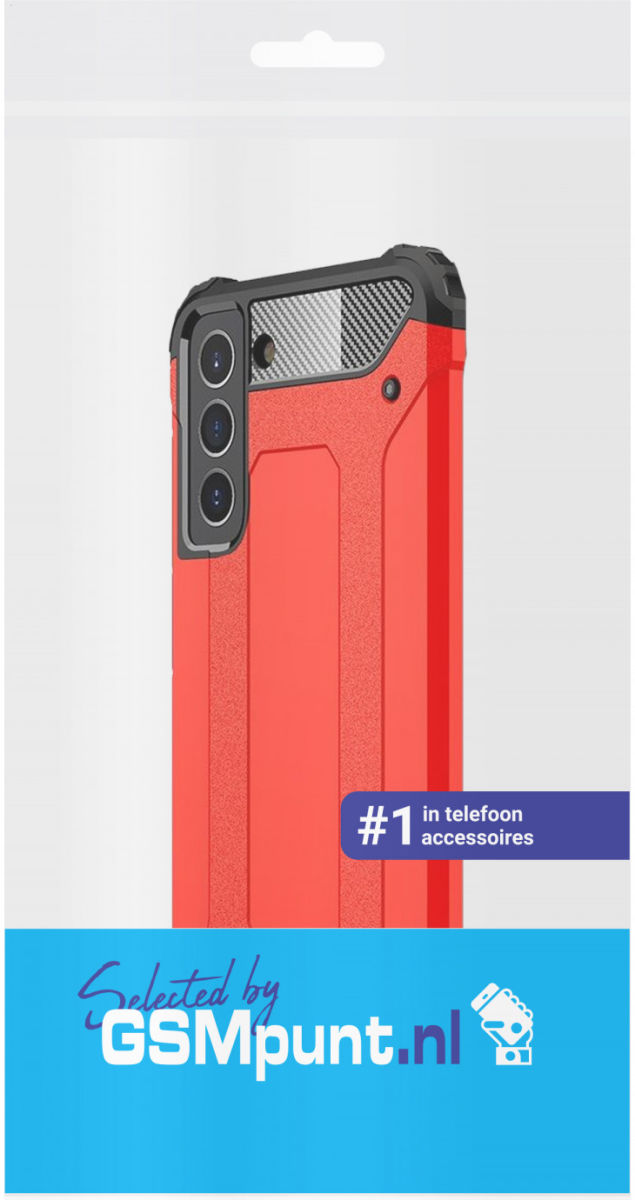 Samsung Galaxy S21 FE Hoesje Shock Proof Hybride Back Cover Rood afbeelding 2