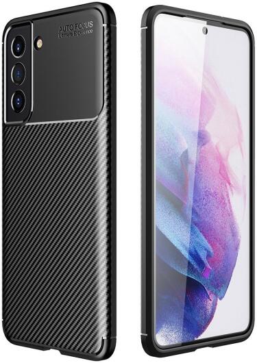 Samsung Galaxy S21 FE Hoesje Siliconen Carbon TPU Back Cover Zwart afbeelding 5