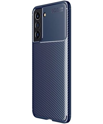 Samsung Galaxy S21 FE Hoesje Siliconen Carbon TPU Back Cover Blauw Hoesjes