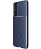 Samsung Galaxy S21 FE Hoesje Siliconen Carbon TPU Back Cover Blauw