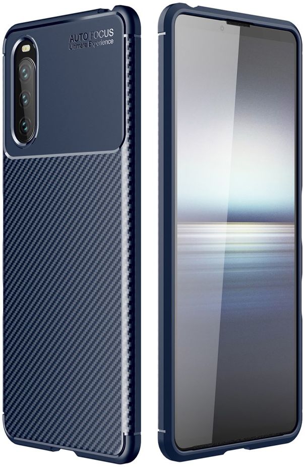 Sony Xperia 10 III Hoesje Siliconen Carbon TPU Back Cover Blauw afbeelding 5