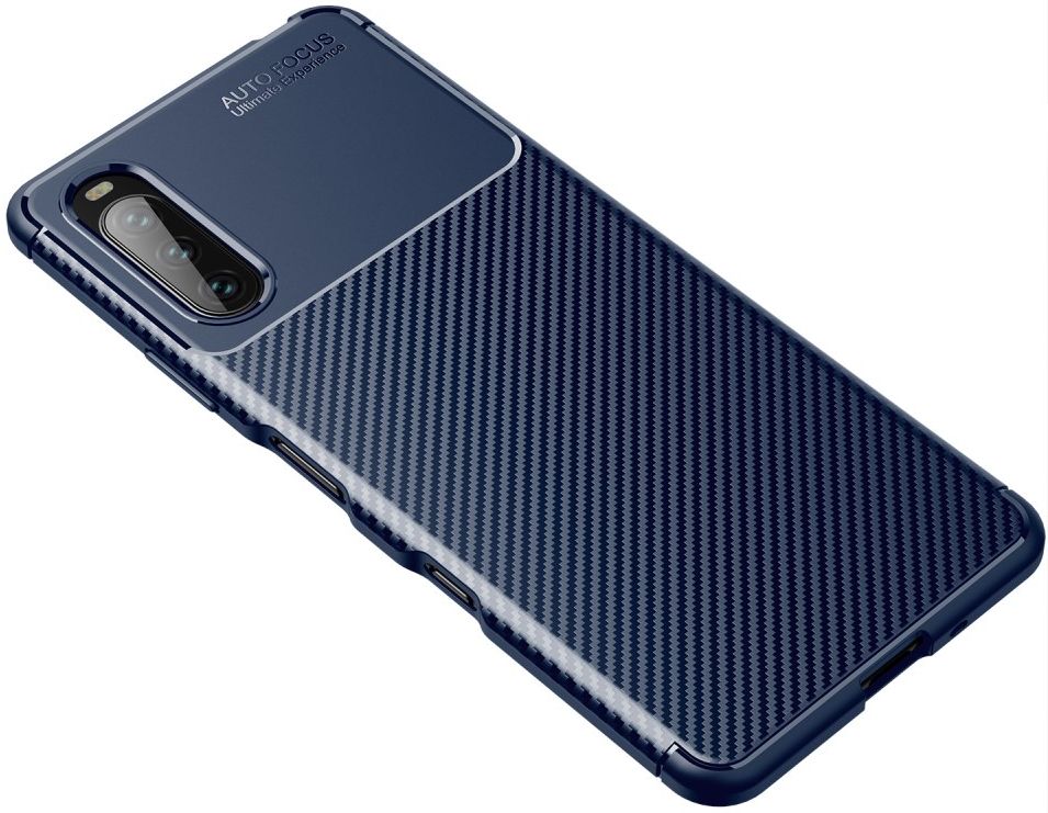 Sony Xperia 10 III Hoesje Siliconen Carbon TPU Back Cover Blauw afbeelding 7