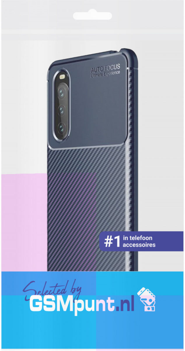 Sony Xperia 10 III Hoesje Siliconen Carbon TPU Back Cover Blauw afbeelding 2