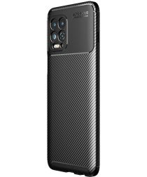 Motorola Moto G100 Hoesje Siliconen Carbon TPU Back Cover Zwart