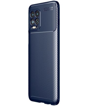 Motorola Moto G100 Hoesje Siliconen Carbon TPU Back Cover Blauw Hoesjes