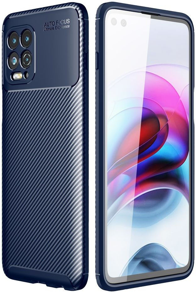 Motorola Moto G100 Hoesje Siliconen Carbon TPU Back Cover Blauw afbeelding 6