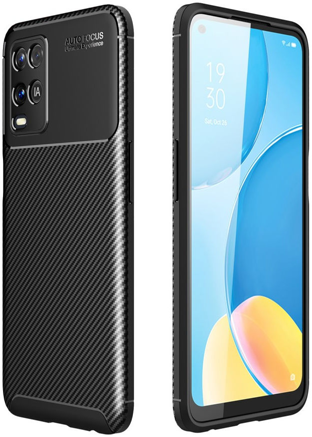 Oppo A54 5G Siliconen Carbon Shock Proof Hoesje Back Cover Zwart afbeelding 1
