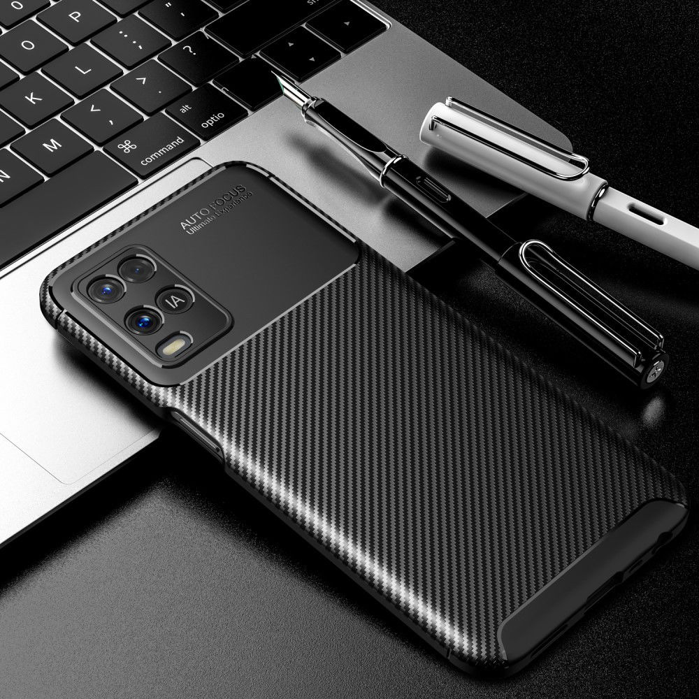 Oppo A54 5G Siliconen Carbon Shock Proof Hoesje Back Cover Zwart afbeelding 12