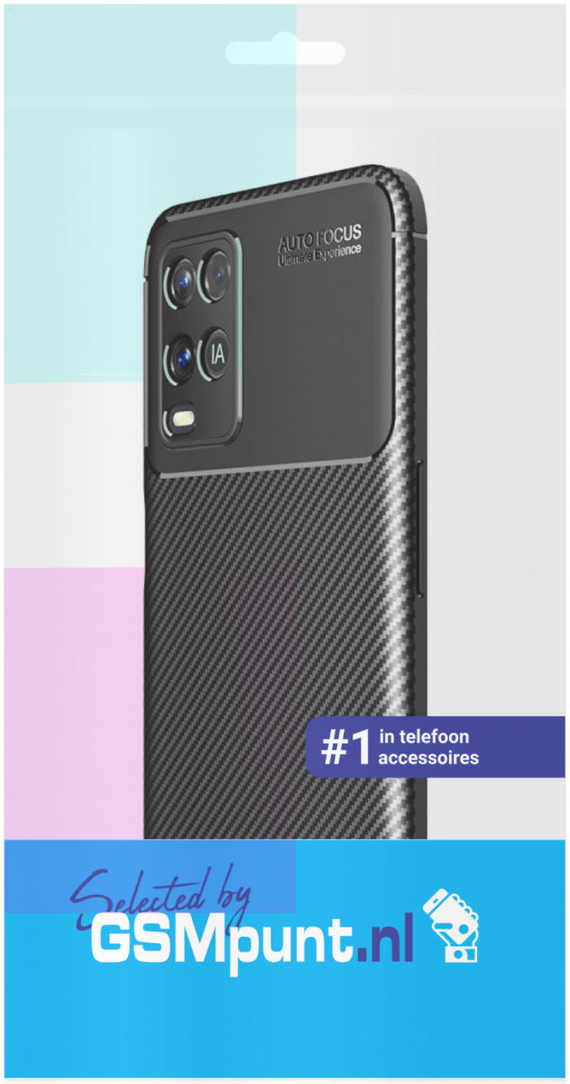 Oppo A54 5G Siliconen Carbon Shock Proof Hoesje Back Cover Zwart afbeelding 2