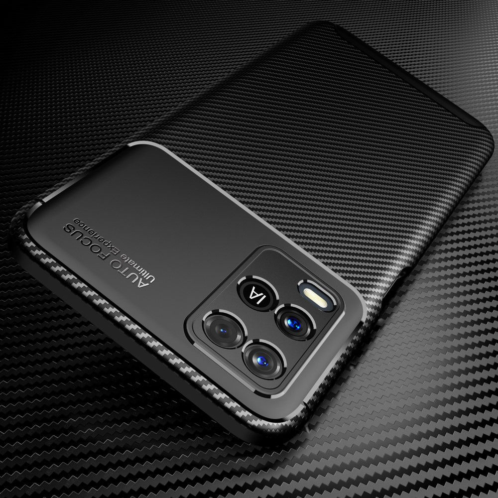 Oppo A54 5G Siliconen Carbon Shock Proof Hoesje Back Cover Zwart afbeelding 3