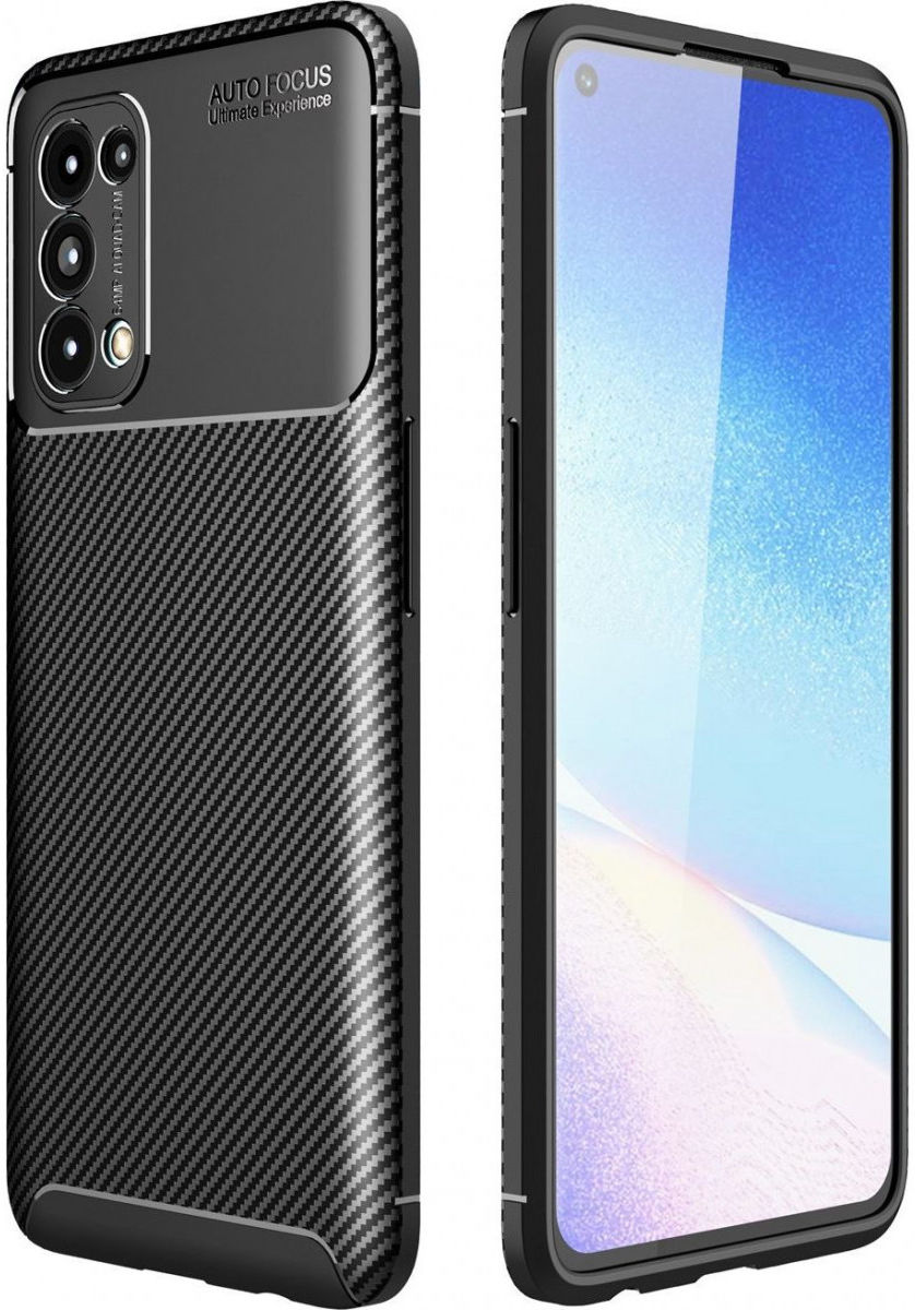 Oppo Find X3 Lite / Reno5 Hoesje Siliconen Carbon TPU Back Cover Zwart afbeelding 1