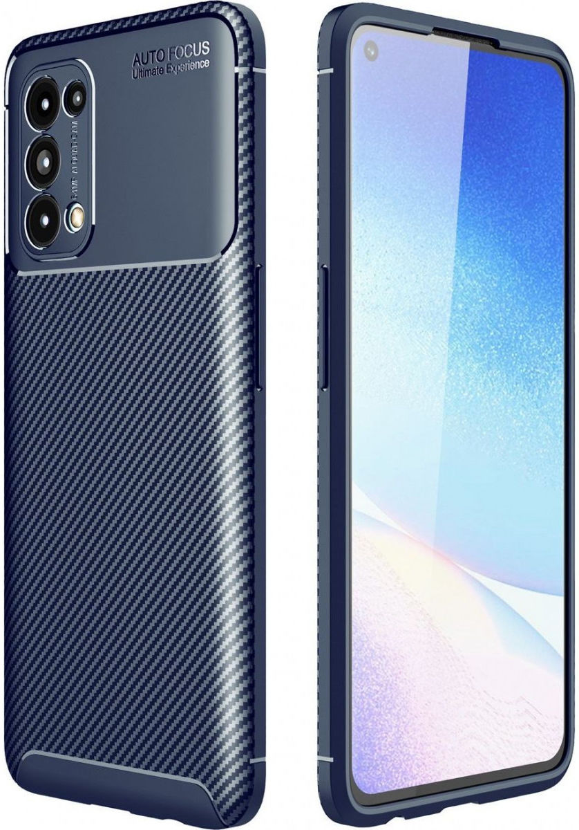 Oppo Find X3 Lite / Reno5 Hoesje Siliconen Carbon TPU Back Cover Blauw afbeelding 1