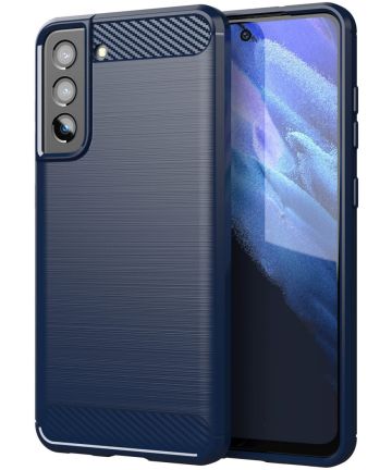 Samsung Galaxy S21 FE Hoesje Geborsteld TPU Flexibele Back Cover Blauw Hoesjes