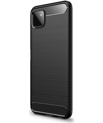 Samsung Galaxy A22 5G Hoesje Geborsteld TPU Flexibele Back Cover Zwart Hoesjes