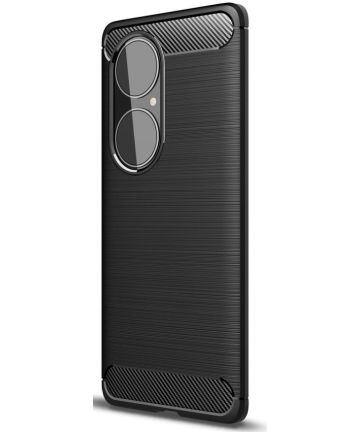 Huawei P50 Pro Hoesje Geborsteld TPU Flexibele Back Cover Zwart Hoesjes