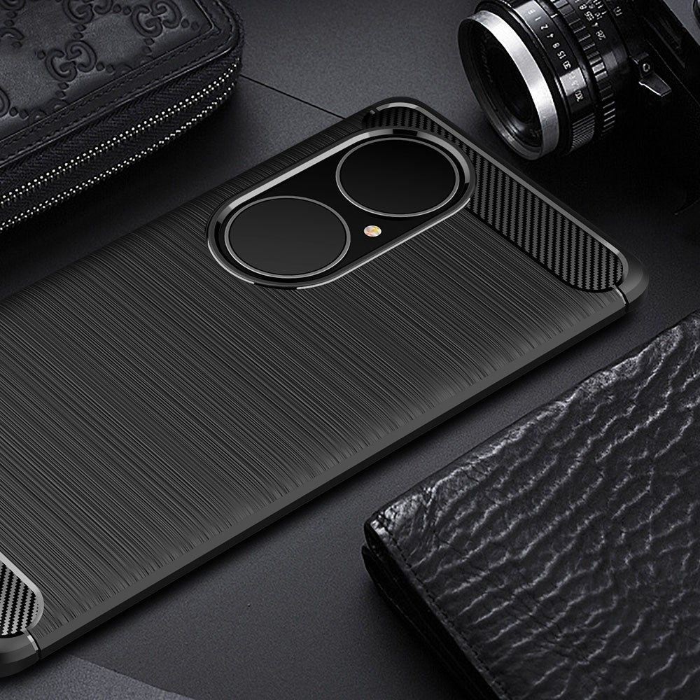 Huawei P50 Pro Hoesje Geborsteld TPU Flexibele Back Cover Zwart afbeelding 5