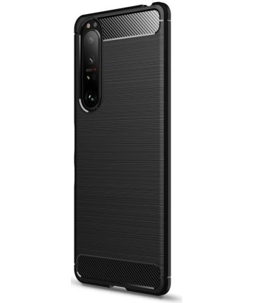 Sony Xperia 1 III Hoesje Geborsteld TPU Flexibele Back Cover Zwart Hoesjes