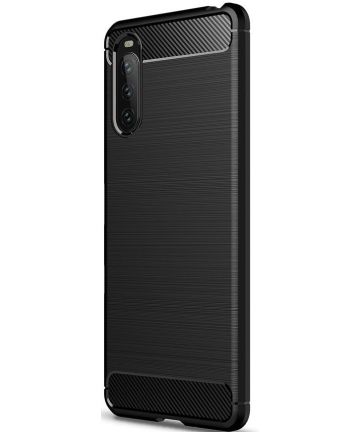 Sony Xperia 10 III Hoesje Geborsteld TPU Flexibele Back Cover Zwart Hoesjes