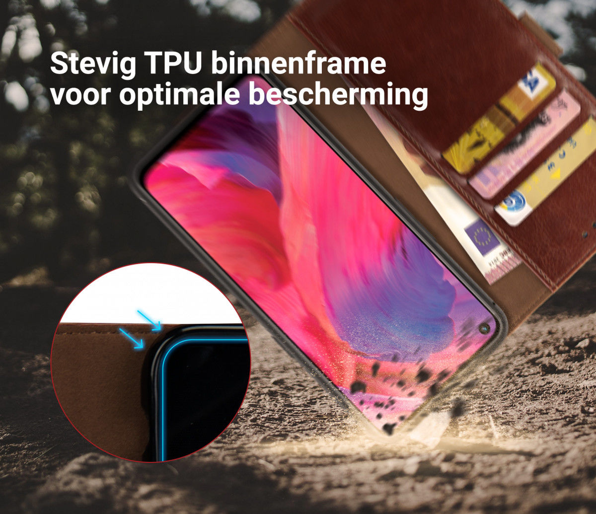 Rosso Element Oppo A74 5G Hoesje Book Cover Wallet Bruin afbeelding 3