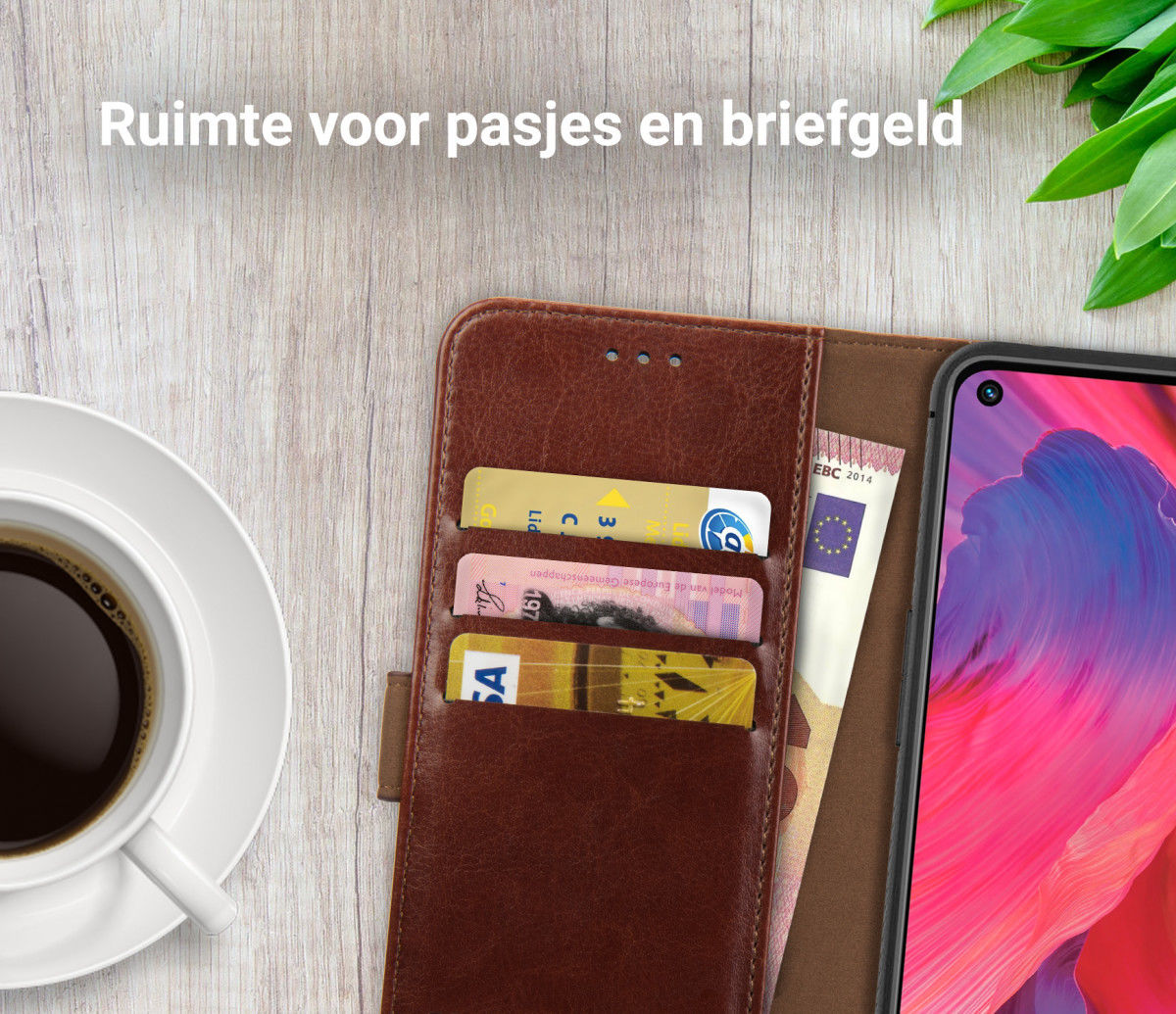 Rosso Element Oppo A74 5G Hoesje Book Cover Wallet Bruin afbeelding 5