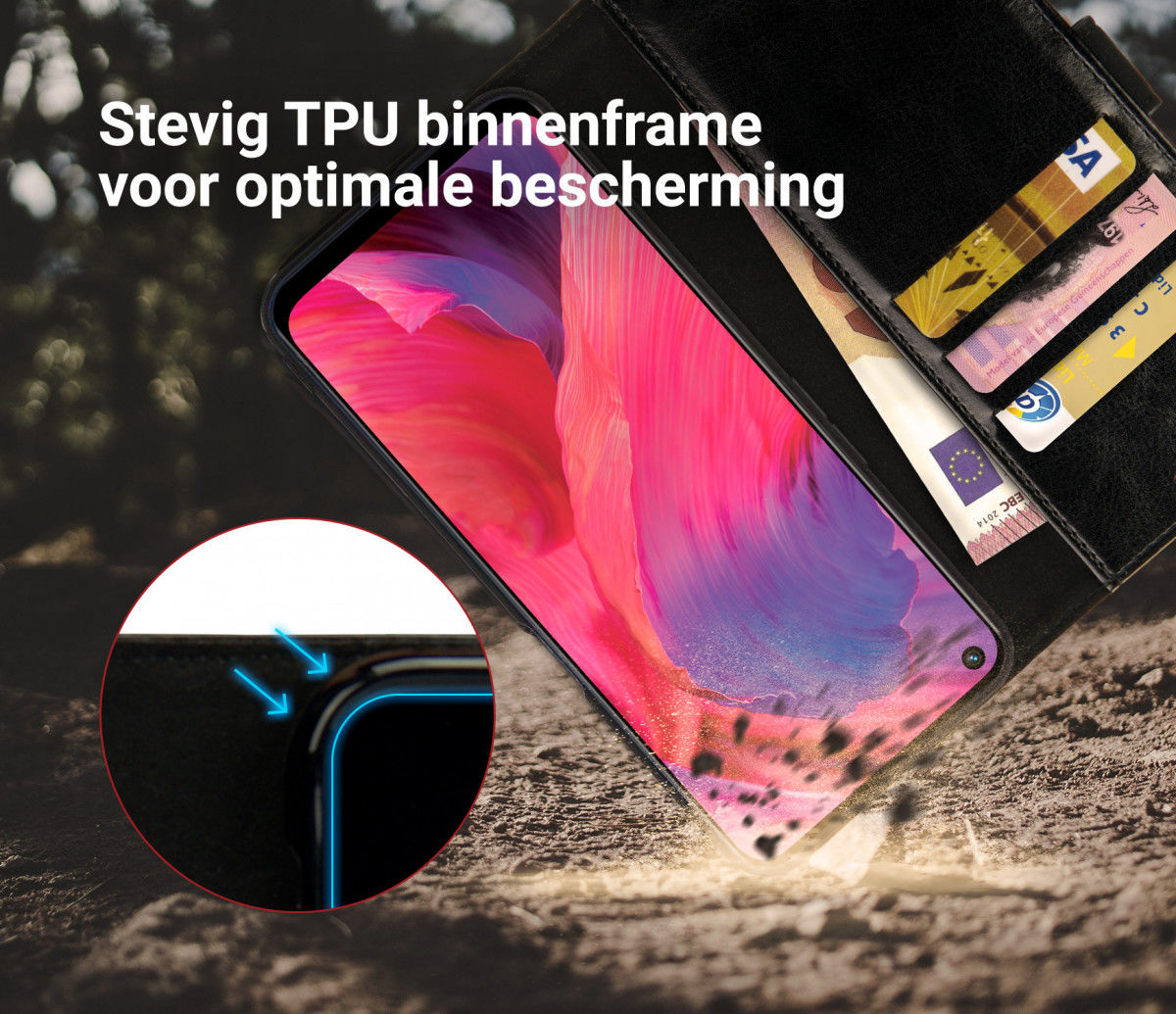 Rosso Element Oppo A54 Hoesje Book Cover Wallet Zwart afbeelding 3