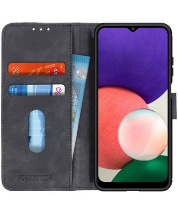 KHAZNEH Samsung Galaxy A22 5G Hoesje Retro Wallet Book Case Zwart Hoesjes
