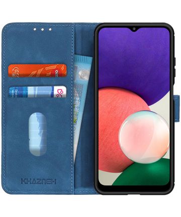 KHAZNEH Samsung Galaxy A22 5G Hoesje Retro Wallet Book Case Blauw Hoesjes