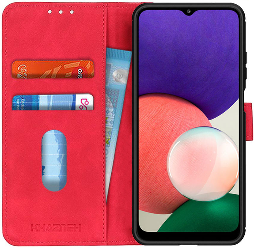 KHAZNEH Samsung Galaxy A22 5G Hoesje Retro Portemonnee Book Case Red afbeelding 1
