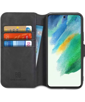 DG Ming Samsung Galaxy S21 FE Hoesje Retro Wallet Book Case Zwart Hoesjes