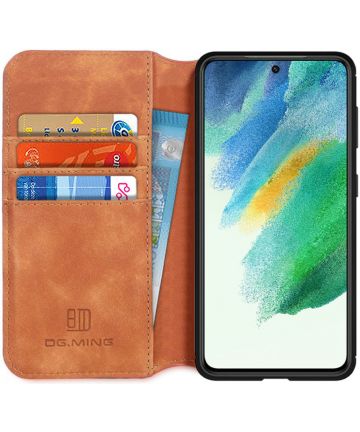 DG Ming Samsung Galaxy S21 FE Hoesje Retro Wallet Book Case Lichtbruin Hoesjes
