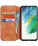 DG Ming Samsung Galaxy S21 FE Hoesje Retro Wallet Book Case Lichtbruin