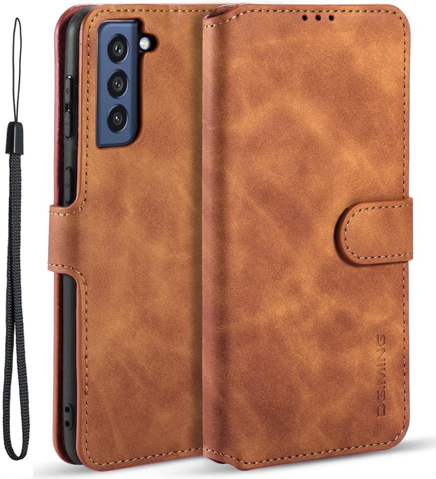 DG Ming Samsung Galaxy S21 FE Hoesje Retro Wallet Book Case Lichtbruin afbeelding 7