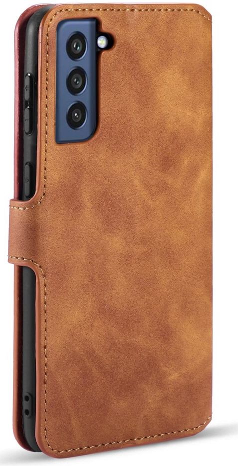 DG Ming Samsung Galaxy S21 FE Hoesje Retro Wallet Book Case Lichtbruin afbeelding 3