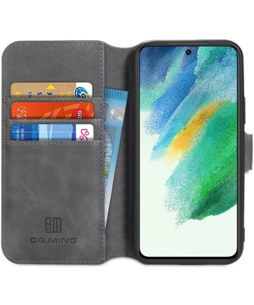 DG Ming Samsung Galaxy S21 FE Hoesje Retro Wallet Book Case Grijs Hoesjes